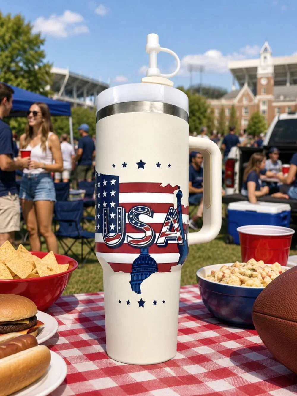 40 oz Patriotic USA Tumbler w/ Handle & Straw - Insulated Stainless Steel Mug